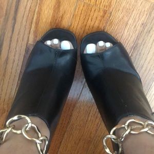 Chain peep toe booties